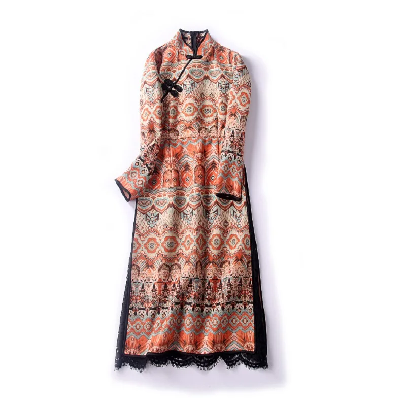 Тонкий замшевый ткань платья 2017 Новый роскошный весна осень винтажное платье