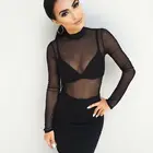 Модные футболки сексуальные женские Дамские, Прозрачный Топ с длинным рукавом, Клубная сетчатая черная, розовая, Красная футболка