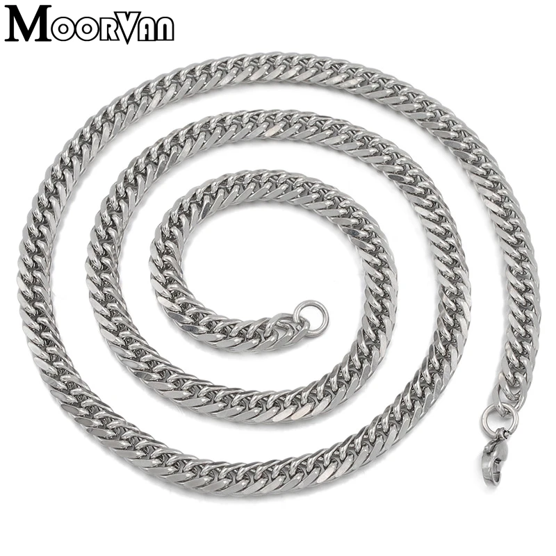 Moorvan 60 см Мужская цепочка серебряного цвета из нержавеющей стали ожерелье для мужчин Снаряженная кубинская звено панк хип хоп ювелирные изделия VN432