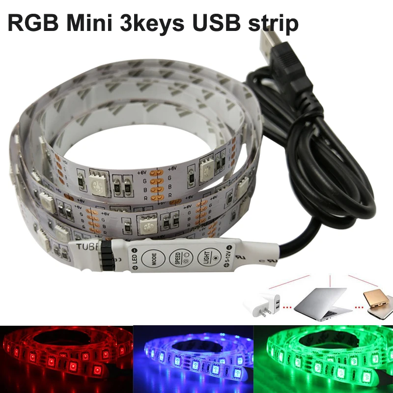 USB Светодиодная лента 5050 RGB ТВ фоновое освещение комплект с 3 клавишами/17Key