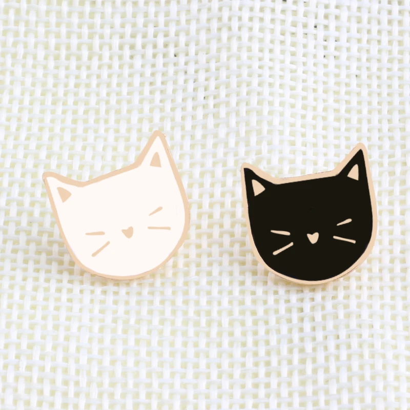 Set of 2 Cat Brooches Metal Enamel Pins for Women - Black and White Animal Lapel Badges for Denim Shirts, Perfect Festival Gift for Couples image 2