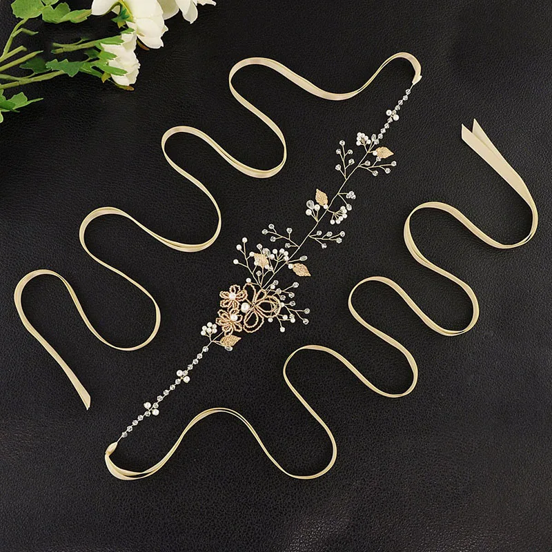 Fashion Bridal Belt Headband Beaded Wedding Accessories Flowers And Pearl For Women Dress Thin Party | Свадьбы и торжества