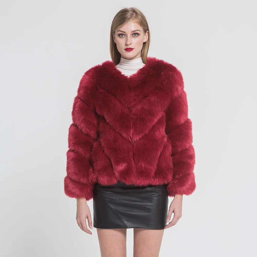 Red Женское короткое пальто из искусственного меха, куртка из искусственного меха, Зимняя Толстая теплая меховая Модная стильная верхняя одежда высокого качества, S8411 - Цвет: Red