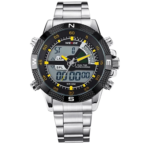 Yellow WEIDE часы Открытый Для мужчин спортивный Часы Аналоговый Цифровой Дисплей Водонепроницаемый multi Функция Relogio mascul подарок часы окне - Цвет: Yellow
