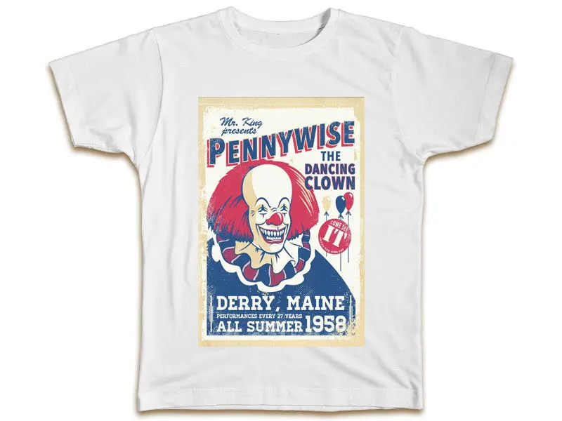 Футболка Pennywise The Dancing Clown-Stephen Kings IT Gift Мужская футболка на день рождения с коротким