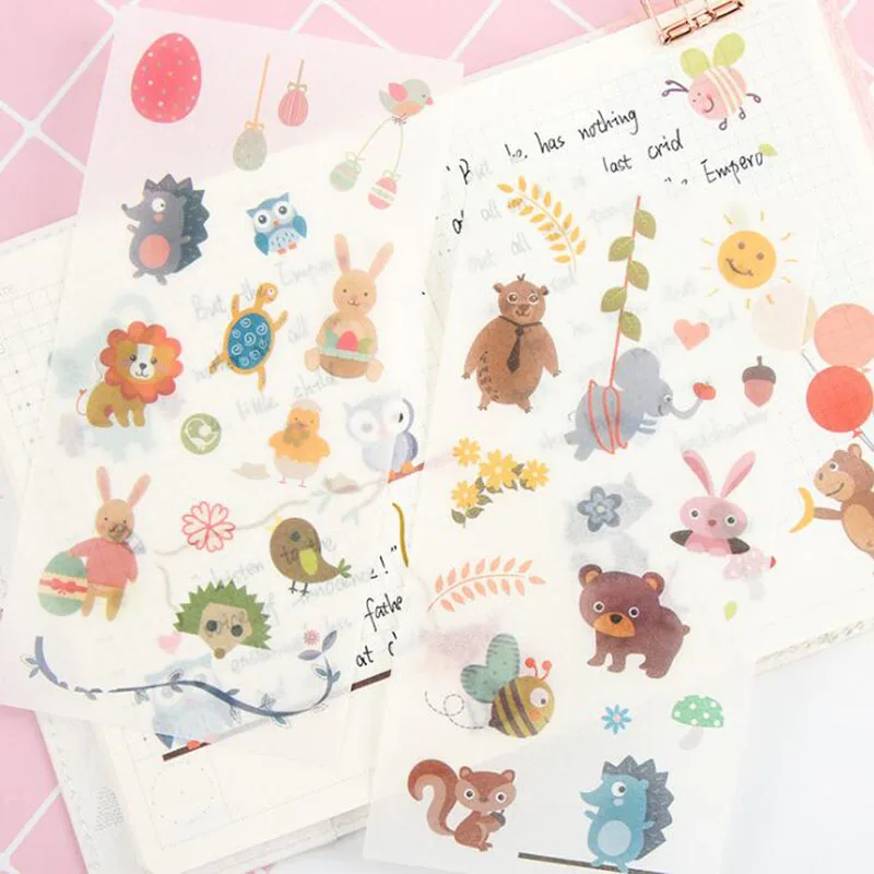 

6pc / 1 Pack, Romantic Bear Animal Stickers / Student Stationery Pvc Diary Scrapbook Decoration Stationery Gift Stickers