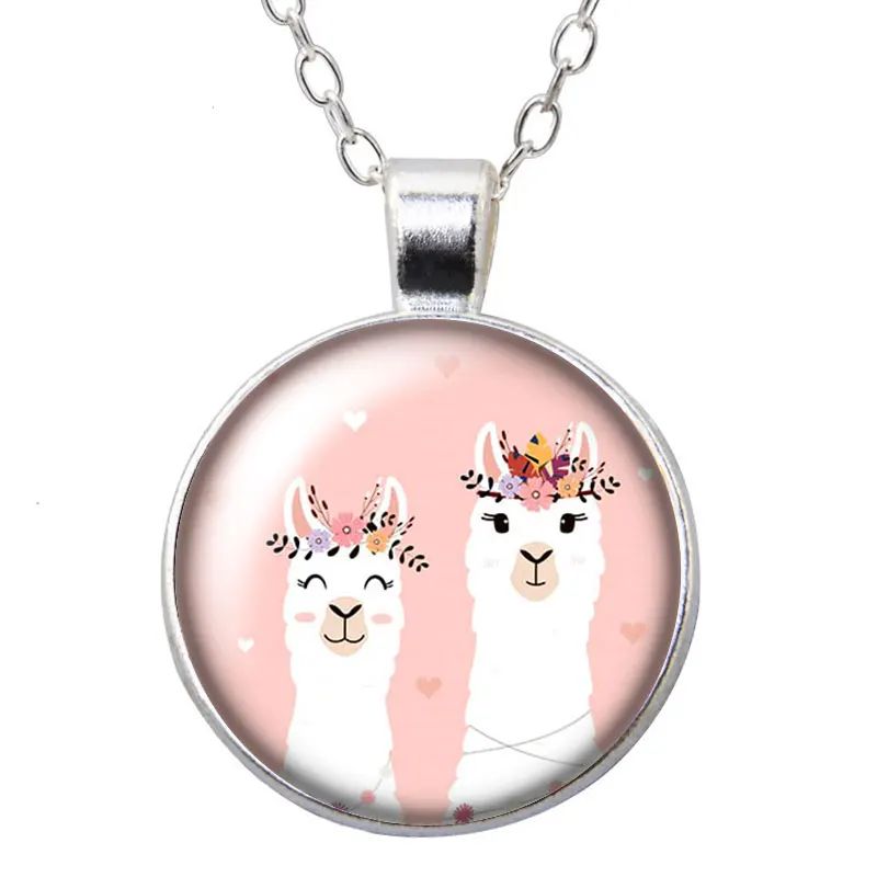 ZB1044-01 Beauty no prob llama Альпака серебро/бронза кулон ожерелье 25 мм стеклянный кабошон для женщин девочек ювелирные изделия подарок на день рождения 50 см - Окраска металла: ZB1044-01