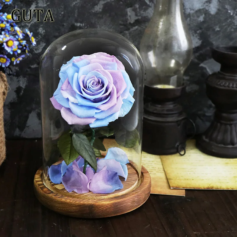 Blue and Purple Новинка, красивая и чудовищная Роза в стеклянном куполе, светодиодный светильник, украшение для дома на День святого Валентина, рождественские подарки - Цвет: Blue and Purple