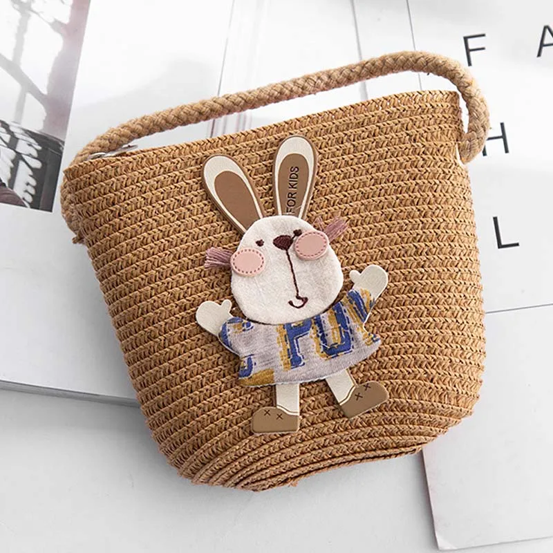 Rabbit-C Летние соломенные сумки ручной работы; Детские Сумки на одно плечо; Изысканные детские сумочки для монет с героями мультфильмов; Милые сумочки для принцесс - Цвет: Rabbit-C