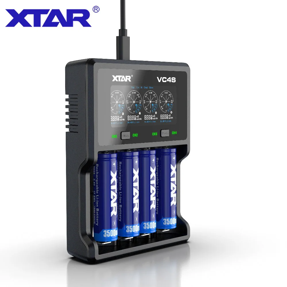 XTAR VC4 S VC4S QC3.0 быстрая зарядка, Max3A для один слот применяется к 3,6/3,7 v Li-Ion IMR/INR/ICR/Батарея 18650 14500 20700 21700