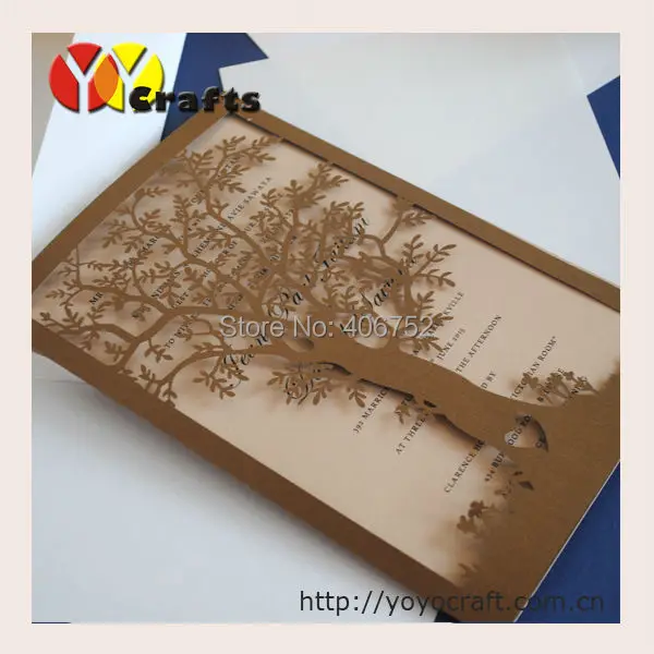 10pcs Delicate Tree Shape Laser Cut Wedding Invitation Card Folded with Inner Paper and Envelop | Cards &amp Invitations