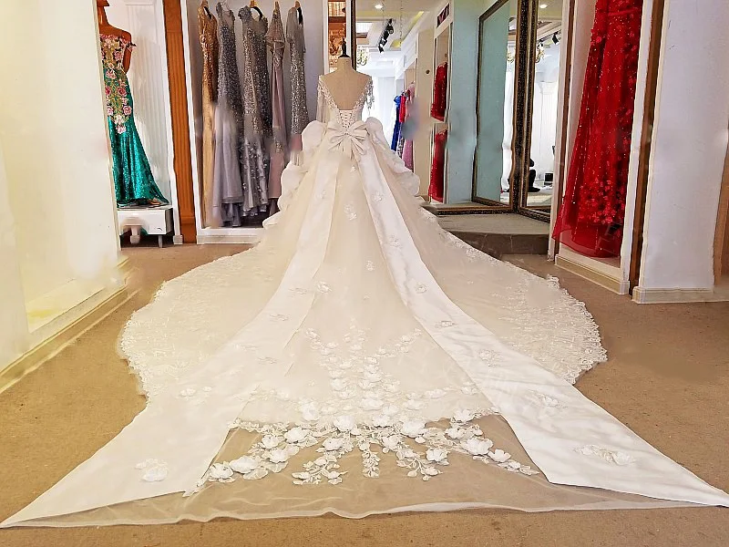 LS58979 robe de mariee manche longue корсет сзади украшенный бисером кристалл роскошное бальное