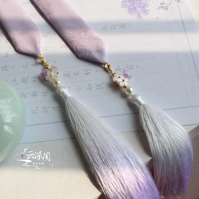 Светло-дымчатый фиолетовый мягкий хлопок Hanfu повязка для волос с кисточками античный тиара аксессуары для волос