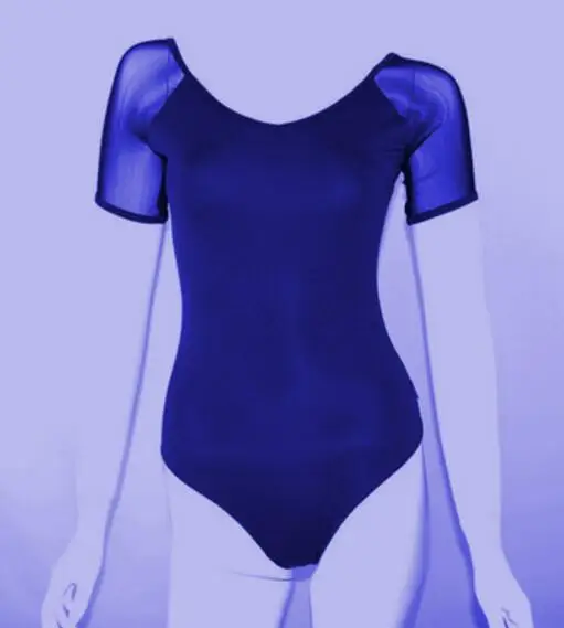 Short sleeve Blue Новое поступление сексуальные модные женские танцевальные трико для взрослых черные фиолетовые зеленые кофейные кружевные сетчатые боди с длинным рукавом - Цвет: Short sleeve Blue