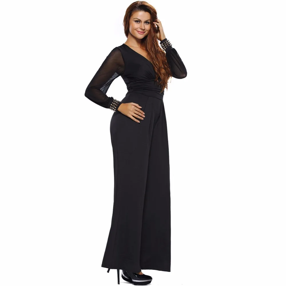 Для женщин комбинезон Лето 2017 г. длинные Брюки для девочек Комбинезоны шифон с