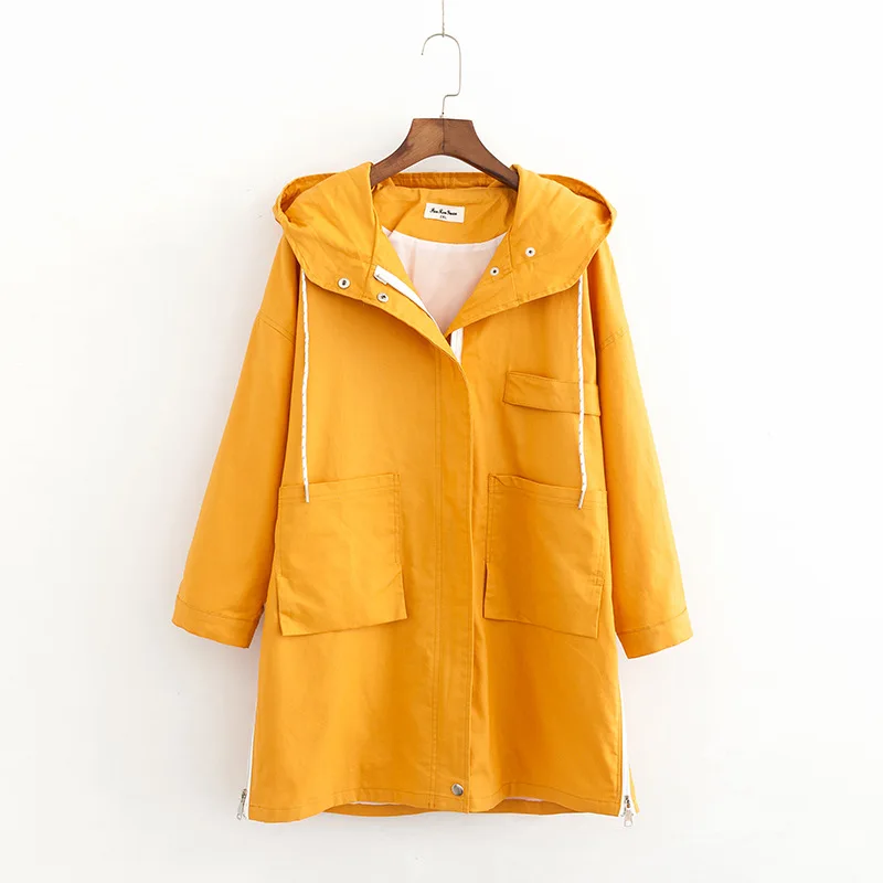 Тренч Женский Повседневный свободный с длинным рукавом из хлопка на весну