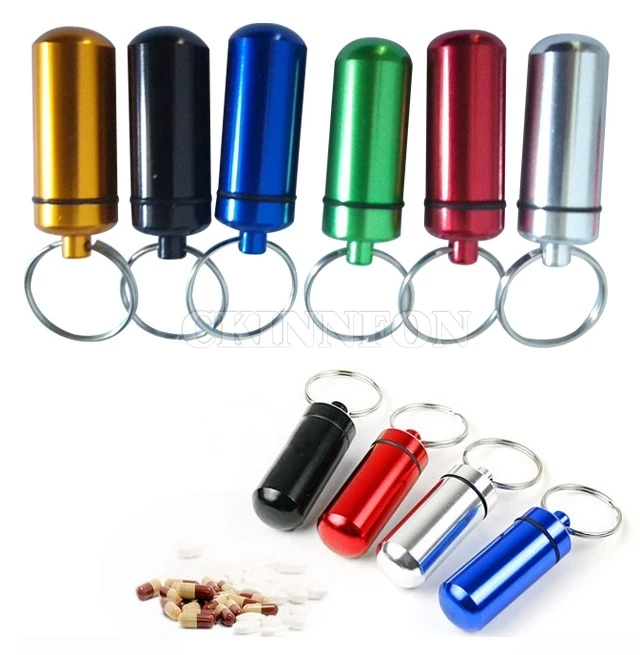 

500Pcs/Lot Waterproof Mini Aluminum Pill Box Case Bottle Holder Container Keychain Keyring