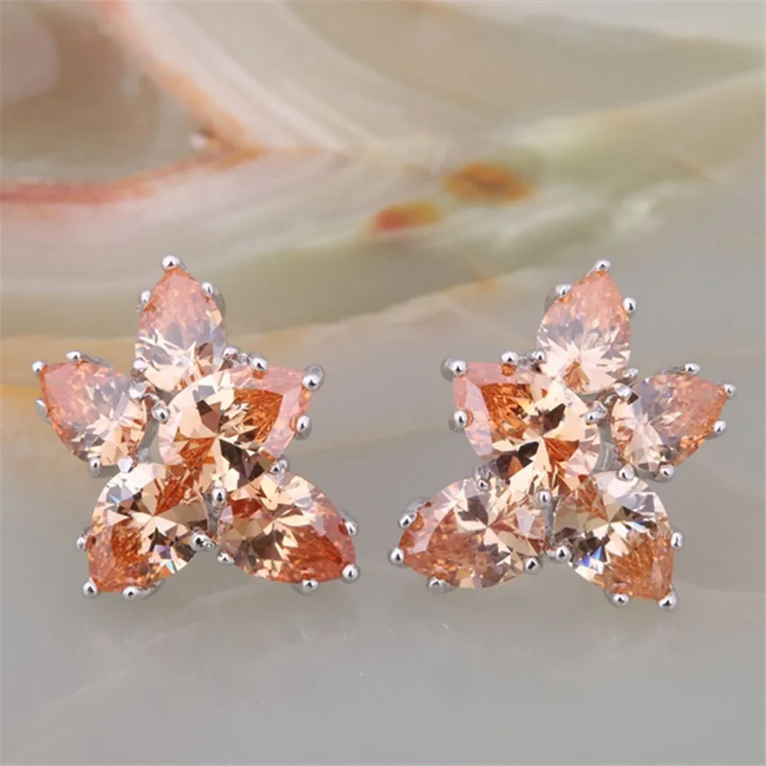 ZHE FAN Brand Fashion Jewelry Stud Earrings For Female Party Engagement Gift Colorful Flower Earring AAA Cubic Zirconia | Украшения и