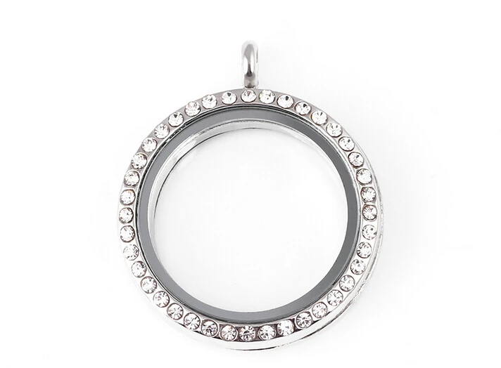 

10SET/lot 30MM Rhinestones Round Magnetic Glass Living Floating Locket Pendant With Free Chains