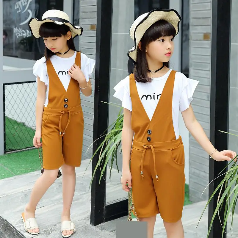 2018 письмо короткий рукав новые комплекты одежды для девочек хлопковая футболка +