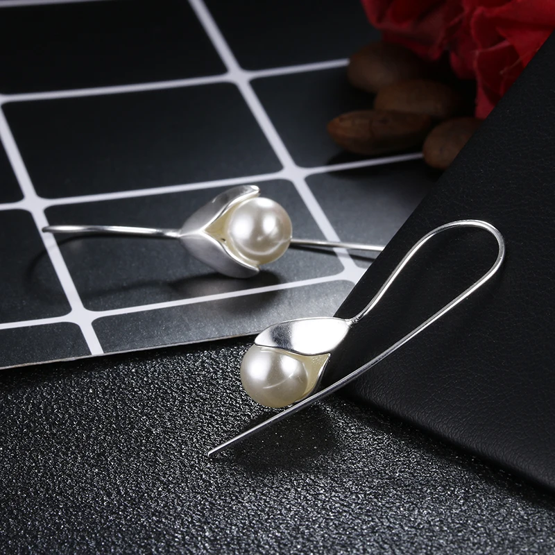 New Arrival 925 Sterling Silver Fashion pearl Flower Egg Ladies`drop Earrings Women Jewelry Birthday Gift Female Cheap | Украшения и