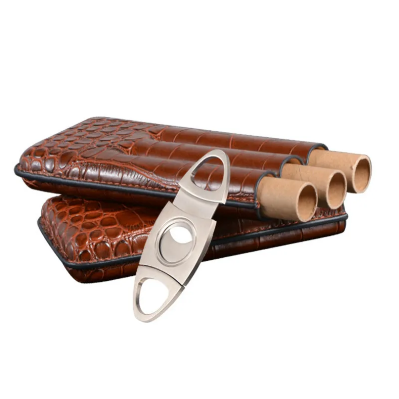 

Cigar Box Leather Portable Cigar Set Stainless Steel Cigar Scissors