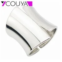 Fashion 316L Stainless Steel Cuff Bracelets and Bangles Silver Color Shiny Femininas Wide Big Bangles Hot Sale Bijoux For Women