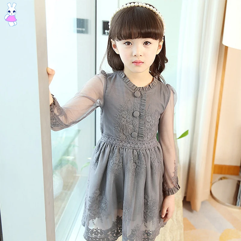 Kids Vintage lace embroidery flower girl toddler long sleeve mesh mini dress korean fashion 2018 lovely birthday Costume party | Детская