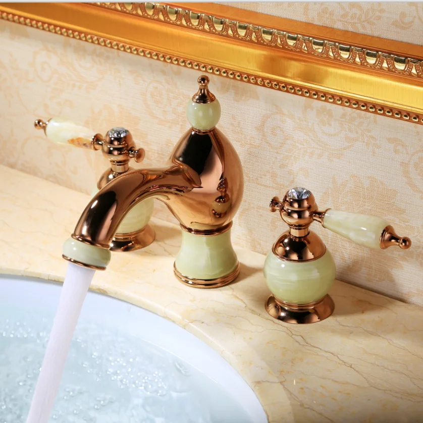 

Gold-plated faucet European classical marble double the three-hole rotatable genuine all-natural jade antique copper