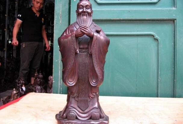 

song voge gem S0827 16"Chinese Pure Bronze Carved Confucian "Kong Zi" Statue