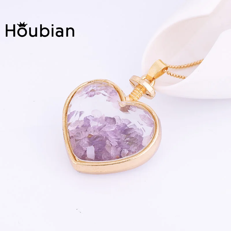 New Natural Fluorite Beads Chip Clear Glass Heart shaped Wish Box Wishing Bottle Charms Pendant Necklace Jewelry | Украшения и