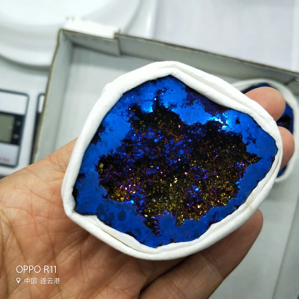 Натуральный кристаллический агат geode гальванизированный кристалл драгоценный