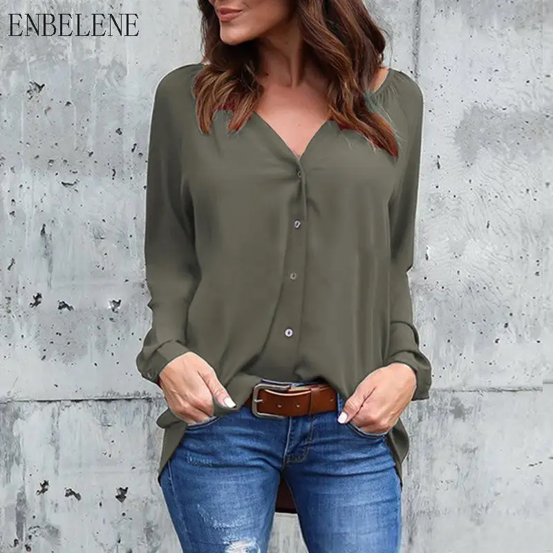 2018 New Ladies Full Sleeve Chiffon Tops For Women V-neck White Black Pink Female Loose Blouses Shirts Plus Size 45XL NH053 |