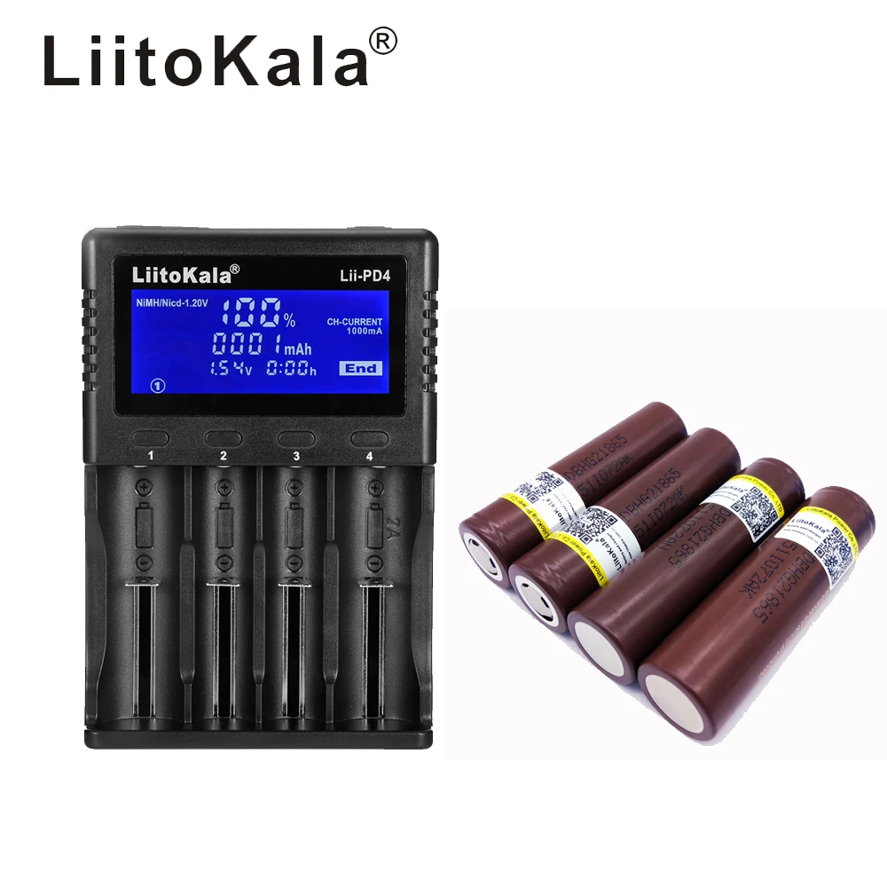 Аккумуляторная батарея LiitoKala с ЖК дисплеем 3 7 в 18650 21700 + 4 аккумулятора HG2 3000 мАч 1