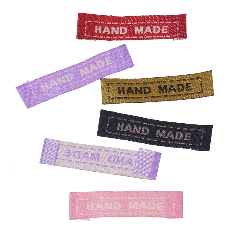 

DoreenBeads Terylene Woven Printed Labels DIY Scrapbooking Craft Rectangle At Random Message Pattern " Hand Made "4.5x1cm,100PCs