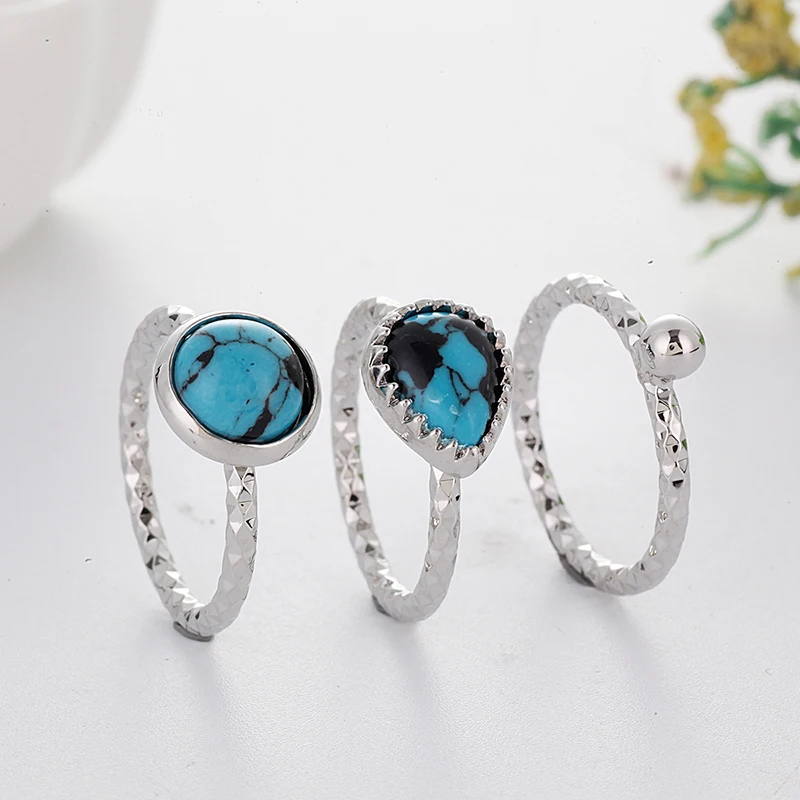 

Fashion Bohemian Midi Rings Sets For Women Retro Silver Color Opals Turquoises Knuckle Ring Wedding Bagues Femme 30R011