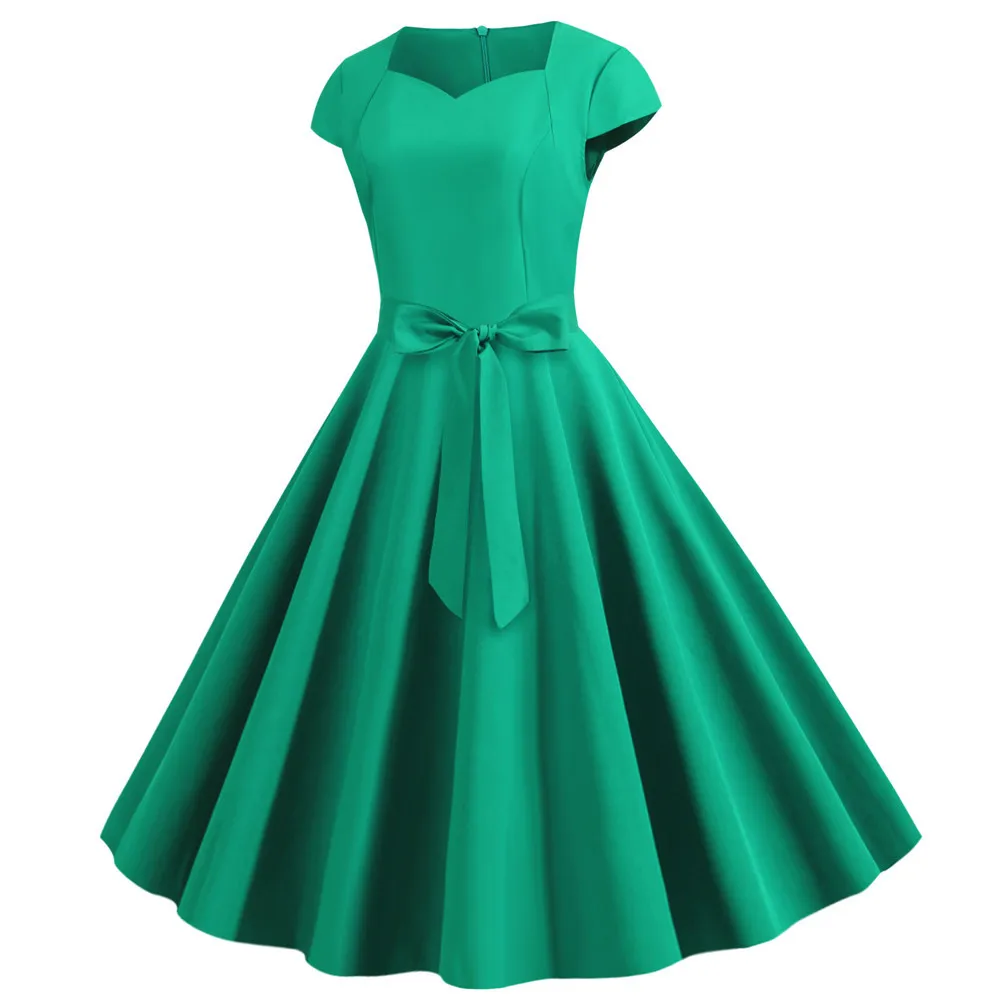 Летнее женское винтажное платье Pinup 50S 60S с коротким рукавом элегантные офисные вечерние платья в стиле рокабилли большие повседневные платья