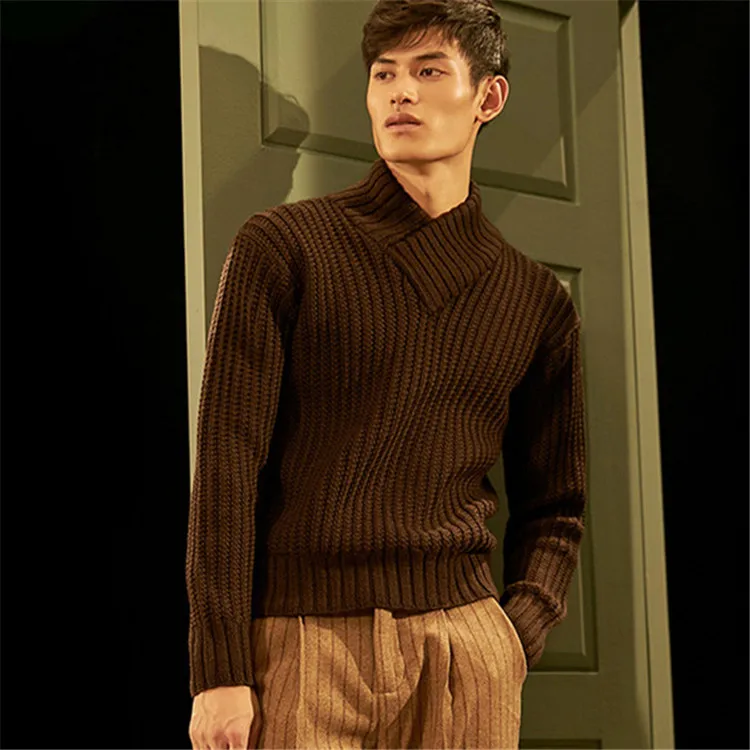 

new arrival 100% hand made pure wool Vneck knit men fashion solid slim H-straight pullover sweater one&over size
