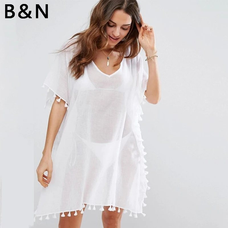 2018 Летняя Пляжная накидка блузка бикини с кисточками шифоновая рубашка женская