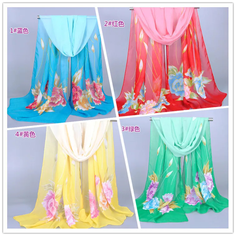 Заводская цена Женский Тонкий цветочный шарф с принтом шали из супершифона
