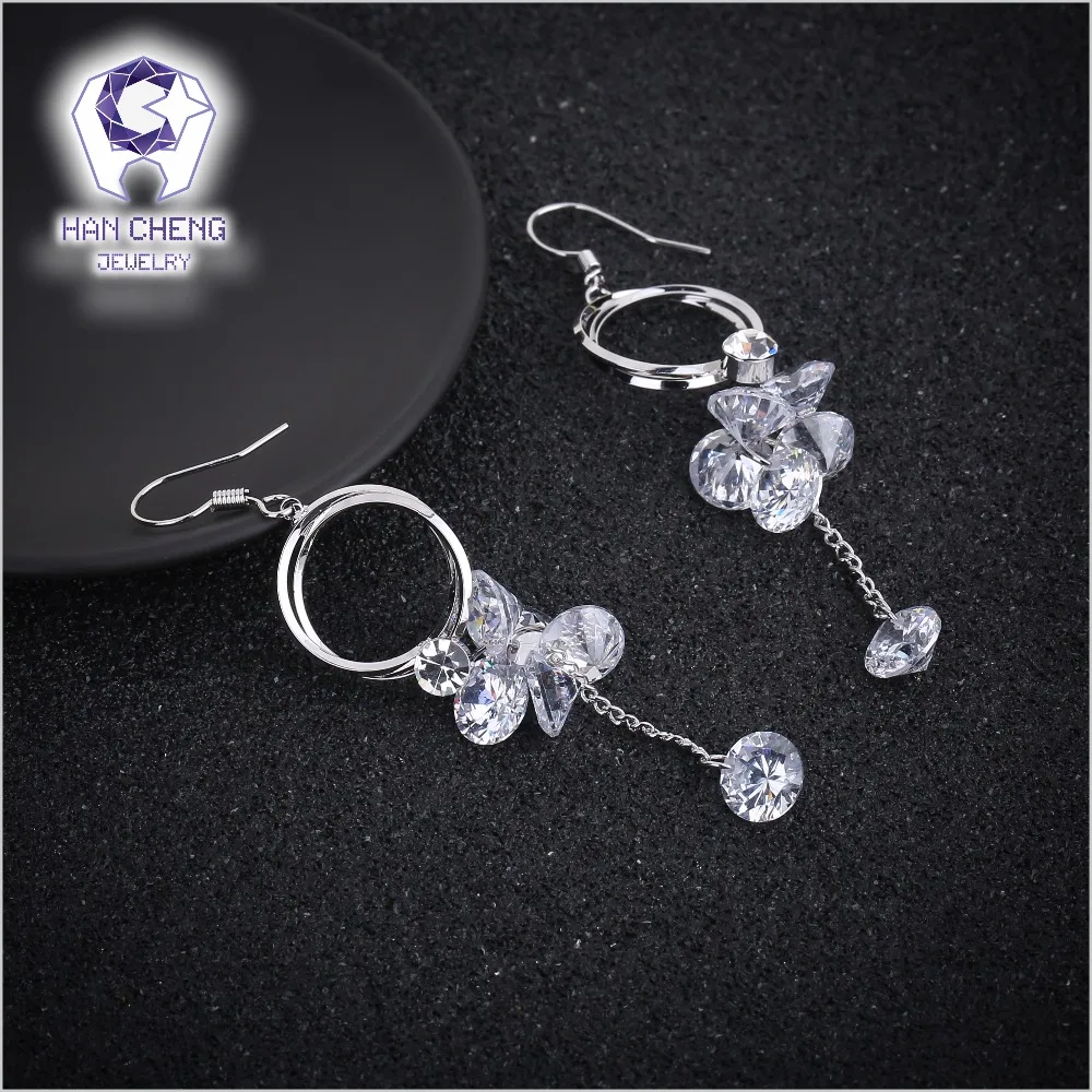 HanCheng New Circle Dangle Hanging Copper Silver Plated Gem Stone Zircon Long Drop Earrings For Women Jewelry brincos bijoux | Украшения и
