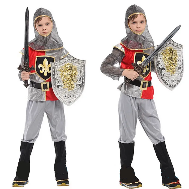 

M-XL Boys Halloween Rome warrior Crusaders Costumes Kids Children Swordsman Knight Cosplay Carnival Purim Masquerade party dress