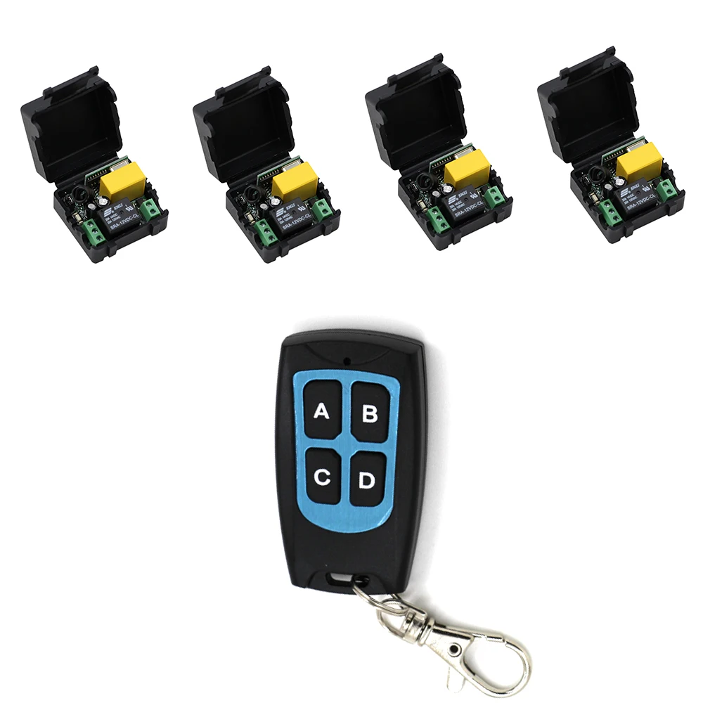 

Smart Home 220V 10A 1 Channel Wireless Relay Remote Control Light Switch RF4pcs Mini Receiver With 4Keys Waterproof Transmitter