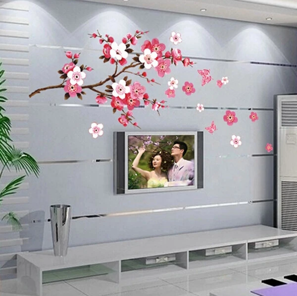 Съемная Настенная Наклейка с цветами персика бабочкой художественная наклейка