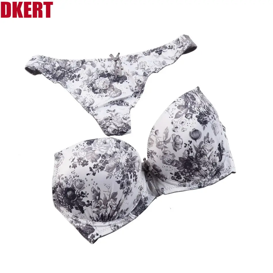 DKERT итальянский сексуальный бюстгальтер-стринги, комплект с шортами, Модный женский комплект с принтом, чашка ABC, Женский комплект с бюстгальтером, кружевной бюстгальтер с бантом, Комплект трусиков - Цвет: Белый