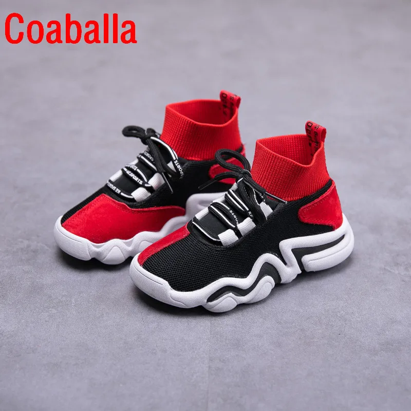 Winter 2018 Girls Boys Fashion Sock Style Sneakers Toddler/Little/Big Kid High Top Lace Up Trainers Children School Casual Shoes | Детская