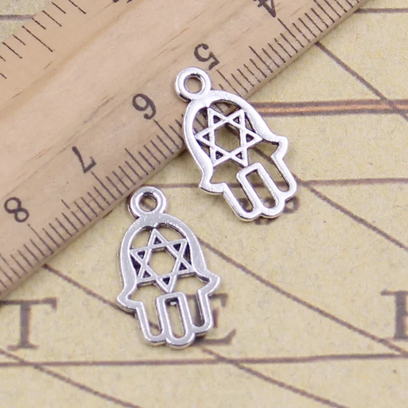 50pcs Charms Hamsa Hand Star Of David Hexagram 20x12mm Antique Silver Color Pendants Making DIY Tibetan Finding Jewelry | Украшения и