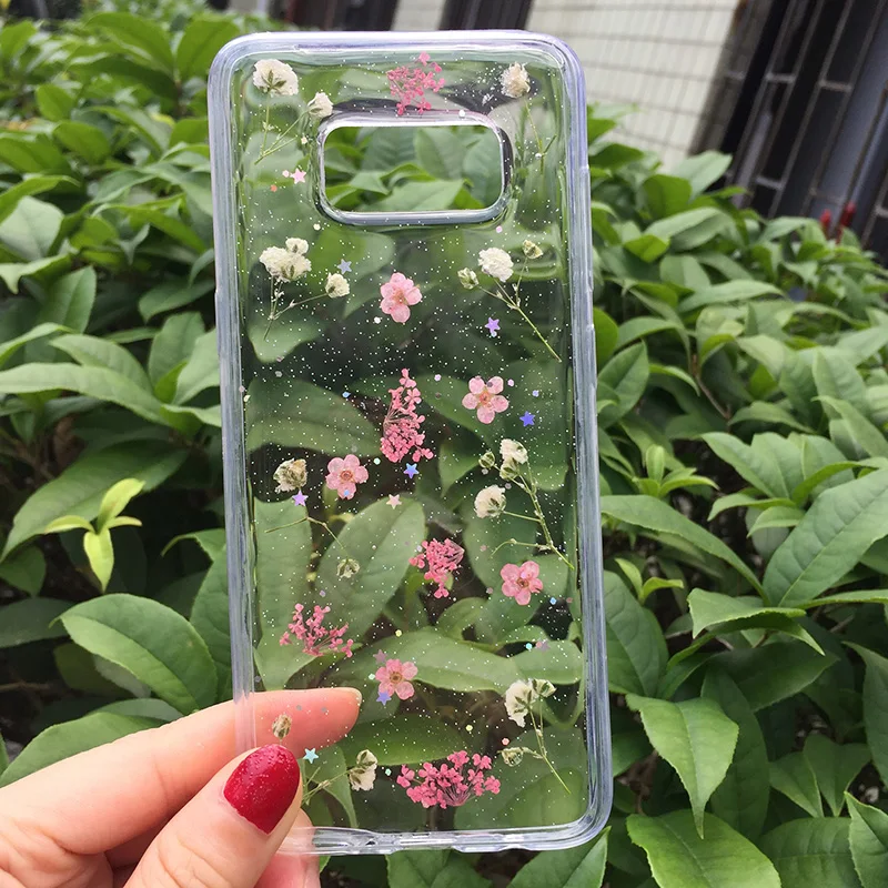 Tfshining Dried Real Flower Handmade Clear Pressed Phone Case For Samsung Galaxy S9 S10 Plus S8 Note 8 9 Soft TPU Back |