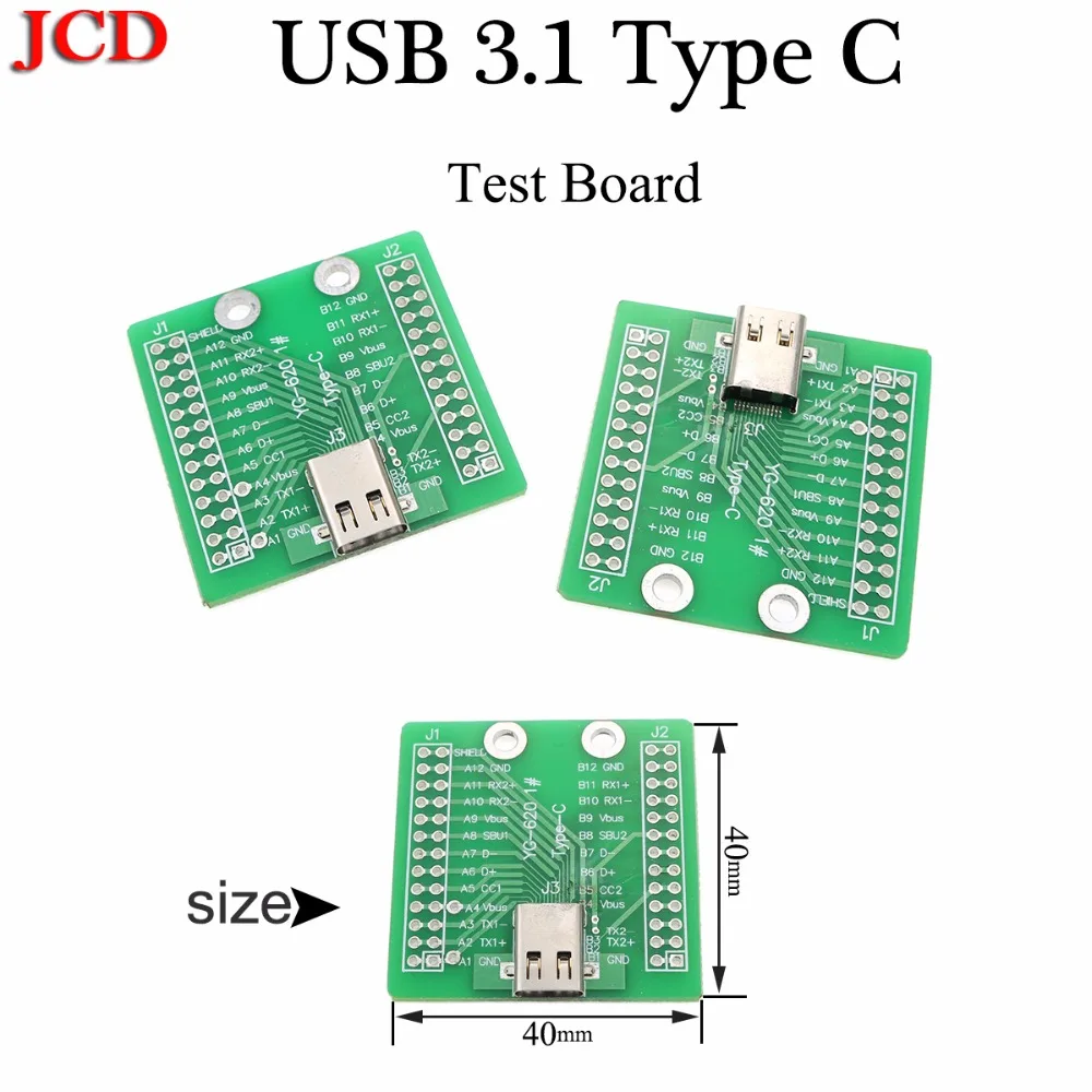 

JCD 10X USB 3.1/USB3.1 Type C Connector Female Jack Socket Test Board With PCB Board 40mm x 40mm Female USB 3.1 Type C Connector