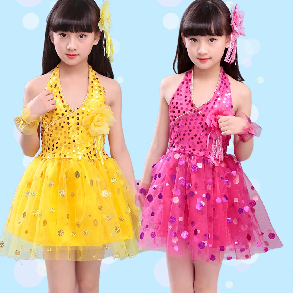 Cheap-beautiful-clothing Halter Sequin Dot Children Dress for Prom Beautiful Yellow Pink Blue White Kids Party Frocks Girls | Детская